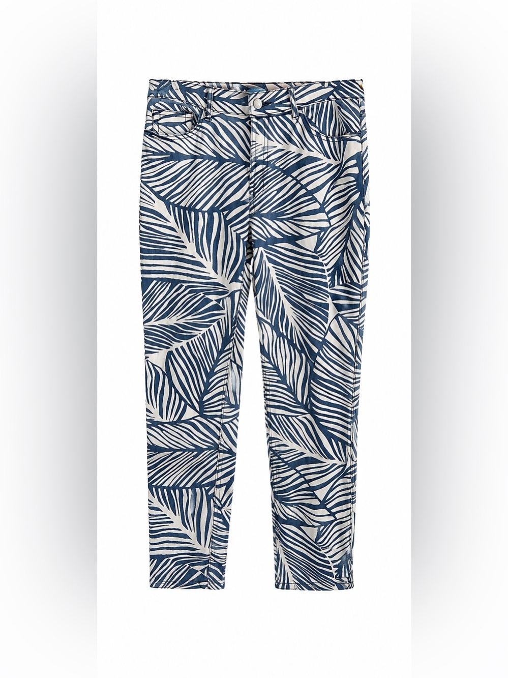 J. McLaughlin Blue White Palm Print Skinny Ankle Pants Tropical Resort Sz 10